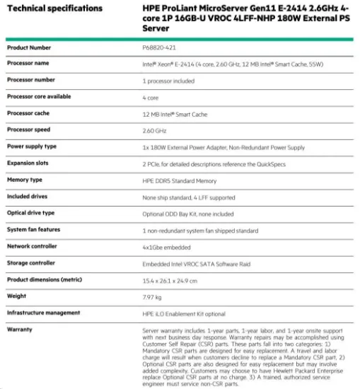 HPE ProLiant MicroServer Gen11 E-2414