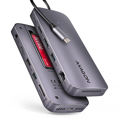 Obrázek AXAGON HMC-12GM2, USB 10Gbps hub, 3x USB-A, USB-C, HDMI, DP, RJ-45 GLAN, M.2