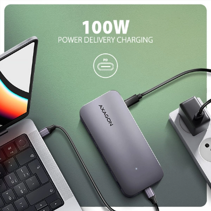 Obrázek AXAGON HMC-12GM2, USB 10Gbps hub, 3x USB-A, USB-C, HDMI, DP, RJ-45 GLAN, M.2