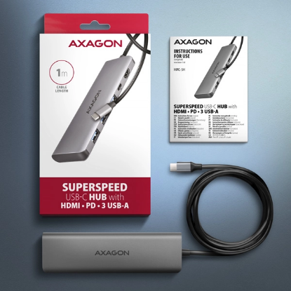 Obrázek AXAGON HMC-5H, USB 5Gbps hub, 3x USB-A, HDMI 4k/30Hz, PD 100W, kabel 1m
