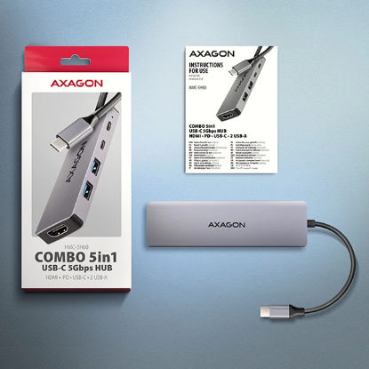 Obrázek AXAGON HMC-8HLSA, USB 5Gbps hub, 3x USB-A, HDMI 4k/60Hz, RJ-45 GLAN, SD/microSD