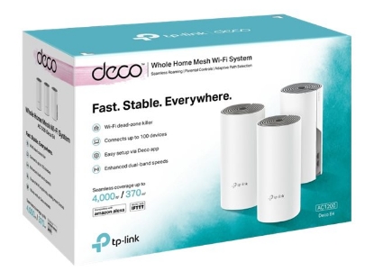 Obrázek TP-LINK DECO E4 3-PACK AC1200 Whole-Home Mesh WiFi System Qualcomm CPU 867Mbps 5GHz 300Mbps at 2.4GHz 2 10/100Mbps 2 int. antenna