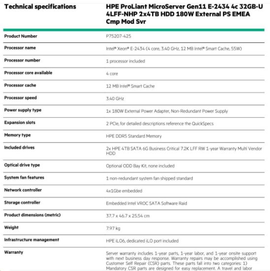 HPE PL MicroServer Gen11 E-2434