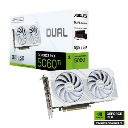 Obrázek ASUS VGA NVIDIA GeForce RTX 5060 Ti DUAL 8G WHITE, 16GB GDDR7, 3xDP, 1xHDMI
