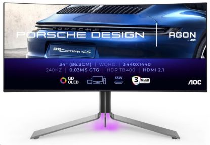 Obrázek AOC MT OLED LCD WLED 34" PD34 - OLED panel, 3440x1440, 240Hz, 0,03ms, 2xHDMI, DP, USB-C, USB 3.2, repro, zakriven