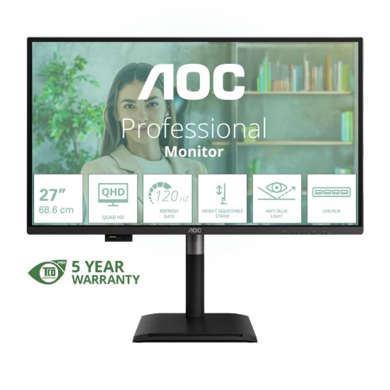 Obrázek AOC MT 27" Q27P4U - 2560x1440,IPS,120Hz,2xHDMI,1xDP,USBhub,Repro,Pivot