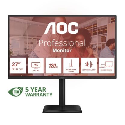 Obrázek AOC MT 27" 27E4CV - 1920x1080,IPS,120Hz,1xHDMI,1xDP,USBhub,USB-C,PD,RJ45,Repro,Pivot