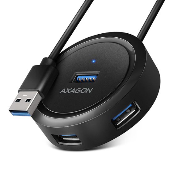Obrázek AXAGON HUE- P1A, 4x USB 3.2 Gen 1 ROUND hub, micro USB napájecí konektor, kabel USB- A 30cm