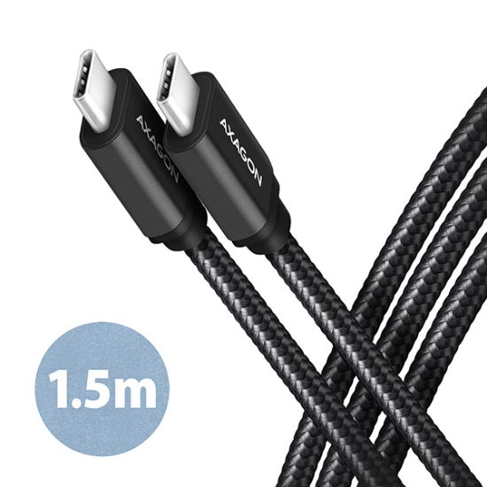 Obrázek AXAGON BUCM3-CM15AB, SPEED kabel USB-C <-> USB-C, 1.5m, USB 3.2 Gen 1, PD 60W 3A, ALU, oplet, černý
