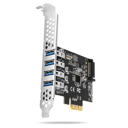 Obrázek AXAGON PCEU- 43RS, PCIe řadič, 4x USB 3.2 Gen 1 port, 5 Gbps, napájení z PCIe nebo SATA, SP & LP