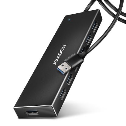Obrázek AXAGON HUE- F7A, 7x USB 3.2 Gen 1 ALU FLAT CHARGING hub, micro USB napájecí konektor, kabel USB- A 1m