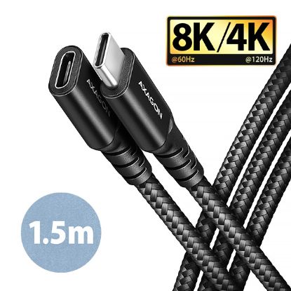 Obrázek AXAGON BUCM32-CF15AB prodlužovací kabel USB-C (M) <-> USB-C (F), 1.5m, USB 20Gbps, PD 240W 5A, 8K HD, ALU, oplet, černý