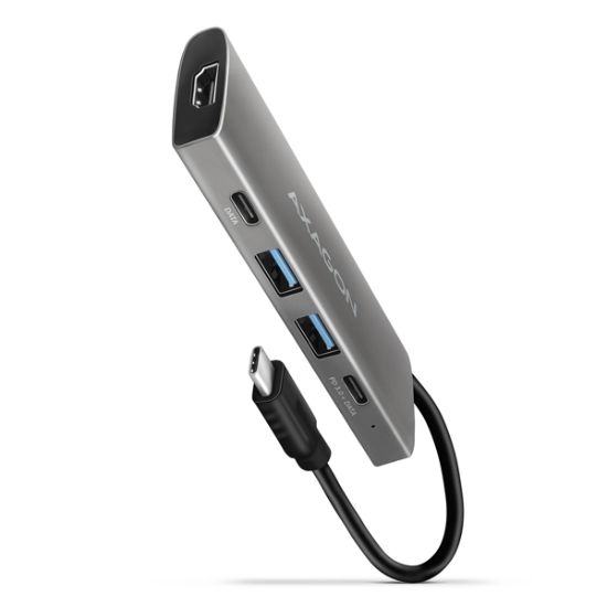 Obrázek AXAGON HMC-5G21, USB 10Gb/s hub, porty 2x USB-A, 2x USB-C, HDMI 4k/30, PD 60W, kabel USB-C 13cm
