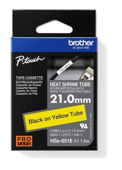 Obrázek BROTHER smršťovací bužírka - HSE-651E žlutá pro H300 H500 E550 P700 P750 D800 P900 P950 - 21mm / 4,2-13,5mm / 3:1