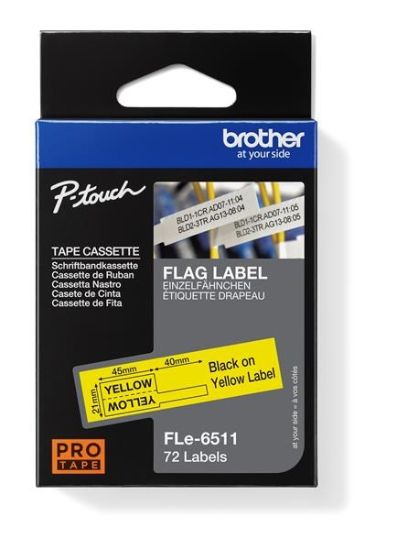 Obrázek BROTHER FLe-6511 předřezané štítky - černá na žluté, 21 mm šířka