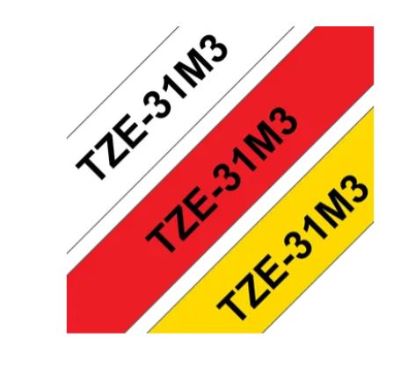 Obrázek BROTHER Originální kazety s páskou Brother TZe-31M3 - černá na červené, bílé a žluté, šířka 12 mm