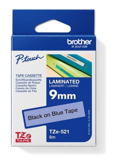 Obrázek BROTHER TZE521 - kazeta TZ šířky 9mm, laminovaná TZE-521, modrá/černé písmo