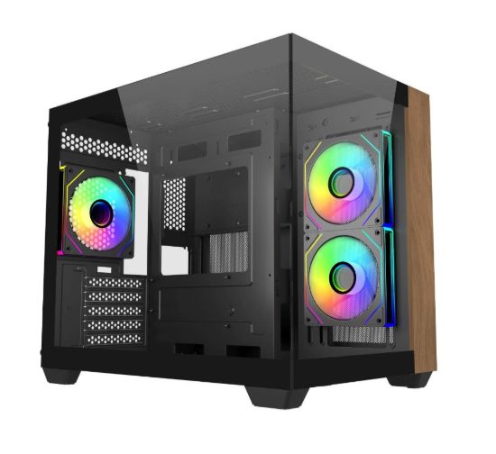 Obrázek Cooler Master case Elite 481 Wood, ATX, Průhledná bočnice, 3x 120mm ARGB Fan, Černá
