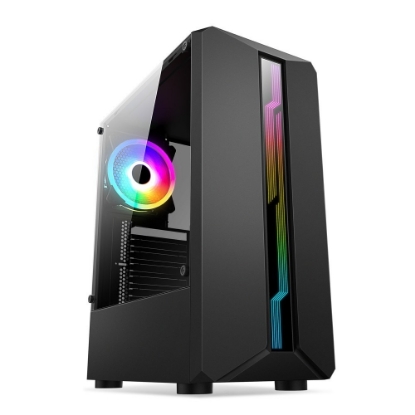 Obrázek BAZAR - 1stCOOL skříň SHARK 1, middle tower, AU, USB 3.0, bez zdroje, RGB fan, průhledná bočnice, černá - Poškozený obal