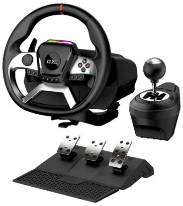 Obrázek GENIUS Volant s pedály GX Gaming SpeedMaster X5 FF, Řadící páka, Drátový USB- C, vibrační, PC, PS4, Xbox One