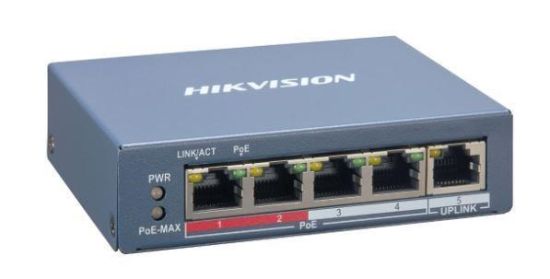 Obrázek HIKVISION DS-3E1105P-EI, Smart managed switch 4x 100TX PoE + 1x 100TX uplink, 60W, Super PoE