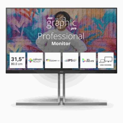 Obrázek AOC MT VA LCD WLED 31,5" U32U3CV - IPS nano color, 3840x2160, HDMI, DP, USB-C, USB 3.2, RJ45, pivot, repro