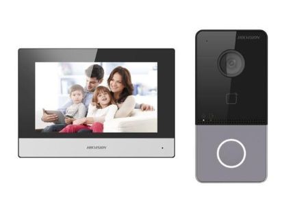 Obrázek HIKVISION DS- KIS603- P(C), kit IP videotelefonu, bytový monitor + dveřní stanice + 2x zdroj