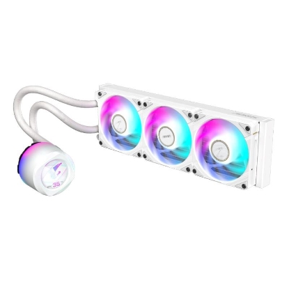 Obrázek GIGABYTE vodní chladič AORUS WATERFORCE X II 360I, 3x 120mm, ARGB, LCD Displej, LGA1851, AM5, Bílá