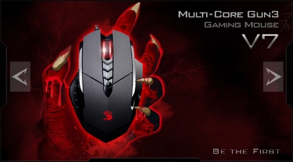 Obrázek A4tech BLOODY V7 herní myš, až 3200DPI, V-Track technologie, 160KB paměť, USB, CORE 2, kovové podložky