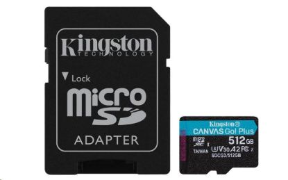 Obrázek Kingston MicroSDXC karta 512GB Canvas Go! Plus, R:170/W:90MB/s, Class 10, UHS-I, U3, V30, A2 + Adaptér