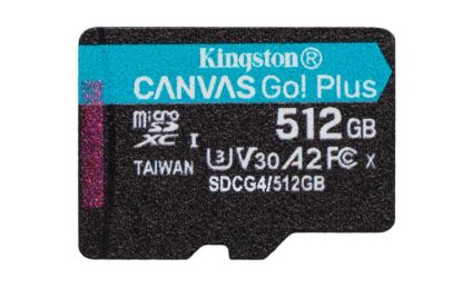 Obrázek Kingston MicroSDXC karta 512GB Canvas Go! Plus, R:200/W:160MB/s, Class 10, UHS-I, U3, V30, A2 + Adaptér