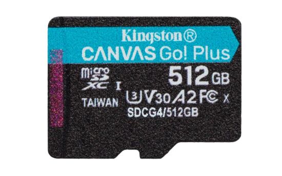 Obrázek Kingston MicroSDXC karta 512GB Canvas Go! Plus, R:200/W:160MB/s, Class 10, UHS-I, U3, V30, A2 + Adaptér