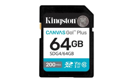 Obrázek Kingston SDXC karta 64GB Canvas Go! Plus, R:200/W:160MB/s, Class 10, UHS-I, U3, V30