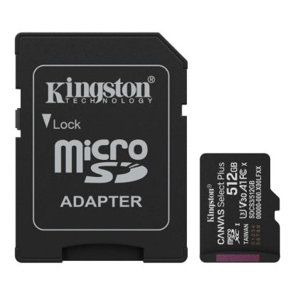 Obrázek Kingston MicroSDXC karta 512GB Canvas Select Plus, U3, V30, A1, SD Adaptér