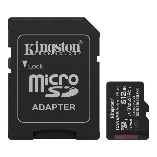 Obrázek Kingston MicroSDXC karta 512GB Canvas Select Plus, U3, V30, A1, SD Adaptér