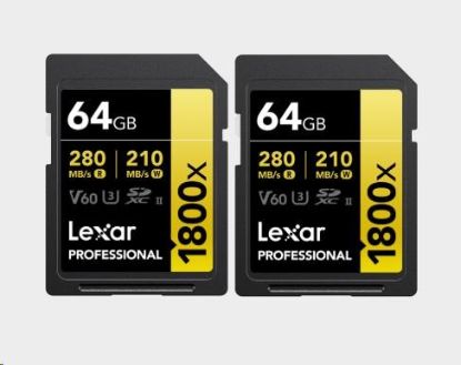 Obrázek Lexar SDXC Pro 1800x U3 UHS-II R280/W210 (V60) 64GB - 2pack