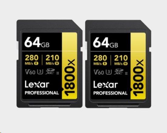 Obrázek Lexar SDXC Pro 1800x U3 UHS-II R280/W210 (V60) 64GB - 2pack