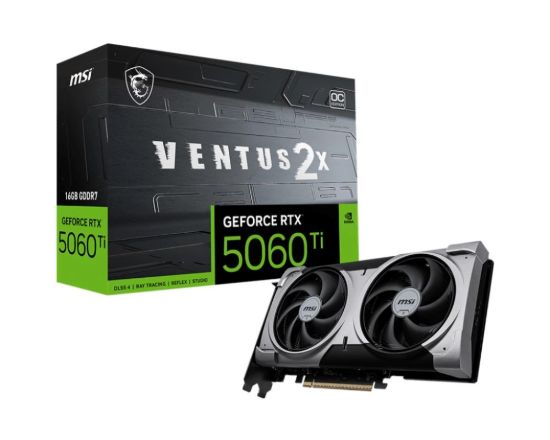 Obrázek MSI VGA NVIDIA GeForce RTX 5060 Ti 16G VENTUS 2X OC PLUS, RTX 5060 Ti, 16GB GDDR7, 3xDP, 1xHDMI
