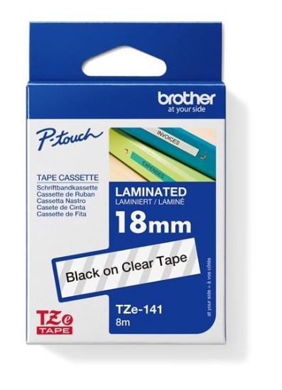Obrázek BROTHER TZE141 - kazeta TZ šířky 18mm, laminovaná TZE-141, průsvitná/černé písmo