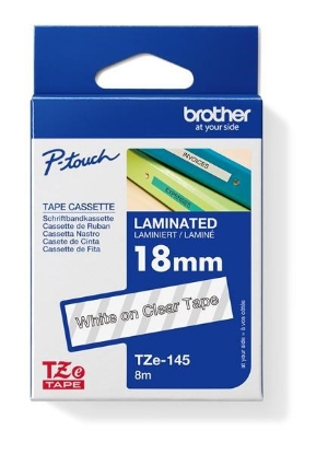 Obrázek BROTHER TZE145 - kazeta TZ šířky 18mm, laminovaná TZE-145, průsvitná/bílé písmo