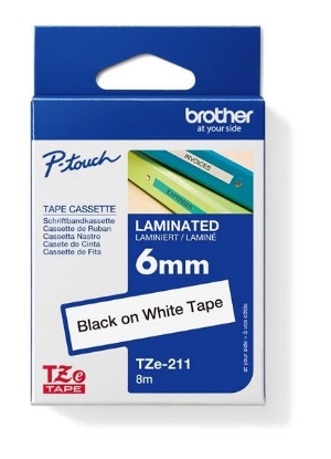 Obrázek BROTHER TZE211 - kazeta TZ šířky 6mm, laminovaná TZE-211, bílá/černé písmo