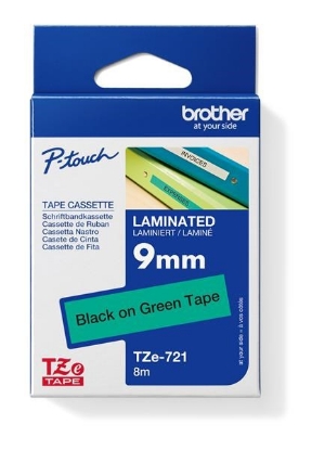 Obrázek BROTHER TZE721 - kazeta TZ šířky 9mm, laminovaná TZE-721, zelená/černé písmo