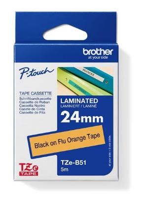 Obrázek BROTHER TZEB51 - kazeta TZ šířky 24mm, laminovaná TZE-B51, signální oranžová/černé písmo