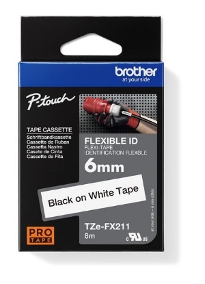 Obrázek BROTHER TZEFX211 - kazeta TZ šířky 6mm, flexibilní páskou TZE-FX211, bílá/černé písmo