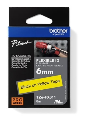 Obrázek BROTHER TZEFX611 - kazeta TZ šířky 6mm, flexibilní lamino páskou TZE-FX611, žlutá/černé písmo