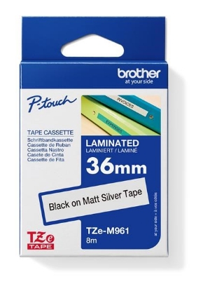Obrázek BROTHER TZEM961 - kazeta TZ šířky 36mm, laminovaná TZE-M961, stříbrná matná/černé písmo