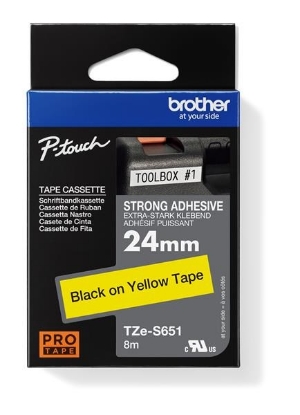 Obrázek BROTHER TZES651 - kazeta TZ šířky 24mm, extrémně adhesivní lamino TZE-S651, žlutá/černé písmo