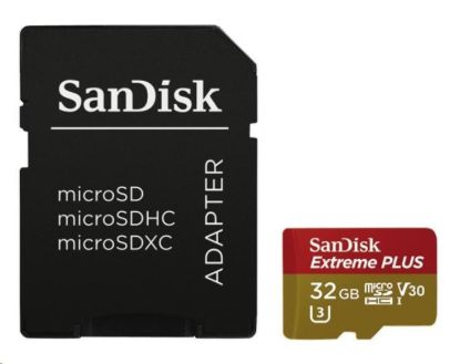 Obrázek SanDisk MicroSDHC karta 32GB Extreme PLUS (10MB/s, UHS-I V30, Rescue Pro Deluxe) + adaptér