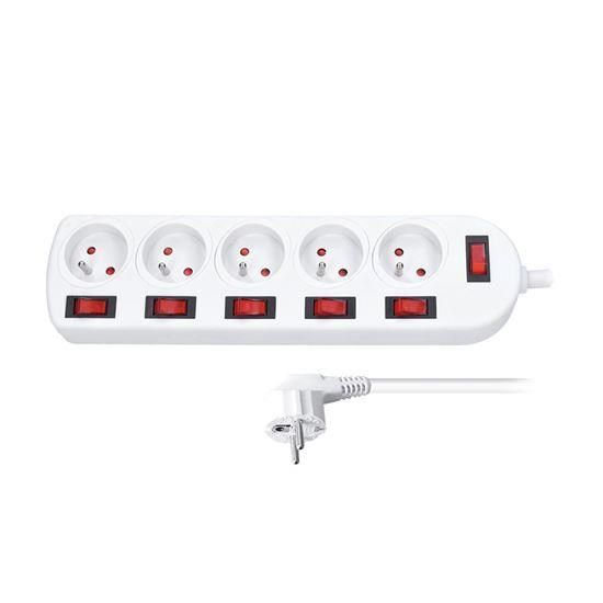 Obrázek Solight prodlužovací přívod, 5 zásuvek, bílý, 6x vypínač, 2m