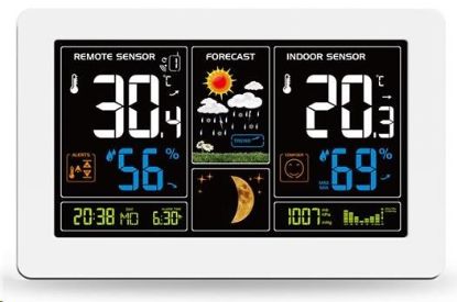 Obrázek Solight TE81W meteostanice, extra velký barevný LCD, teplota, vlhkost, tlak, RCC, USB nabíjení, bílá